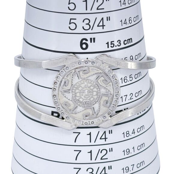 Vintage Mexico Sterling Silver 925 Aztec Sun Cuff Bracelet 6.5" - Picture 7 of 9